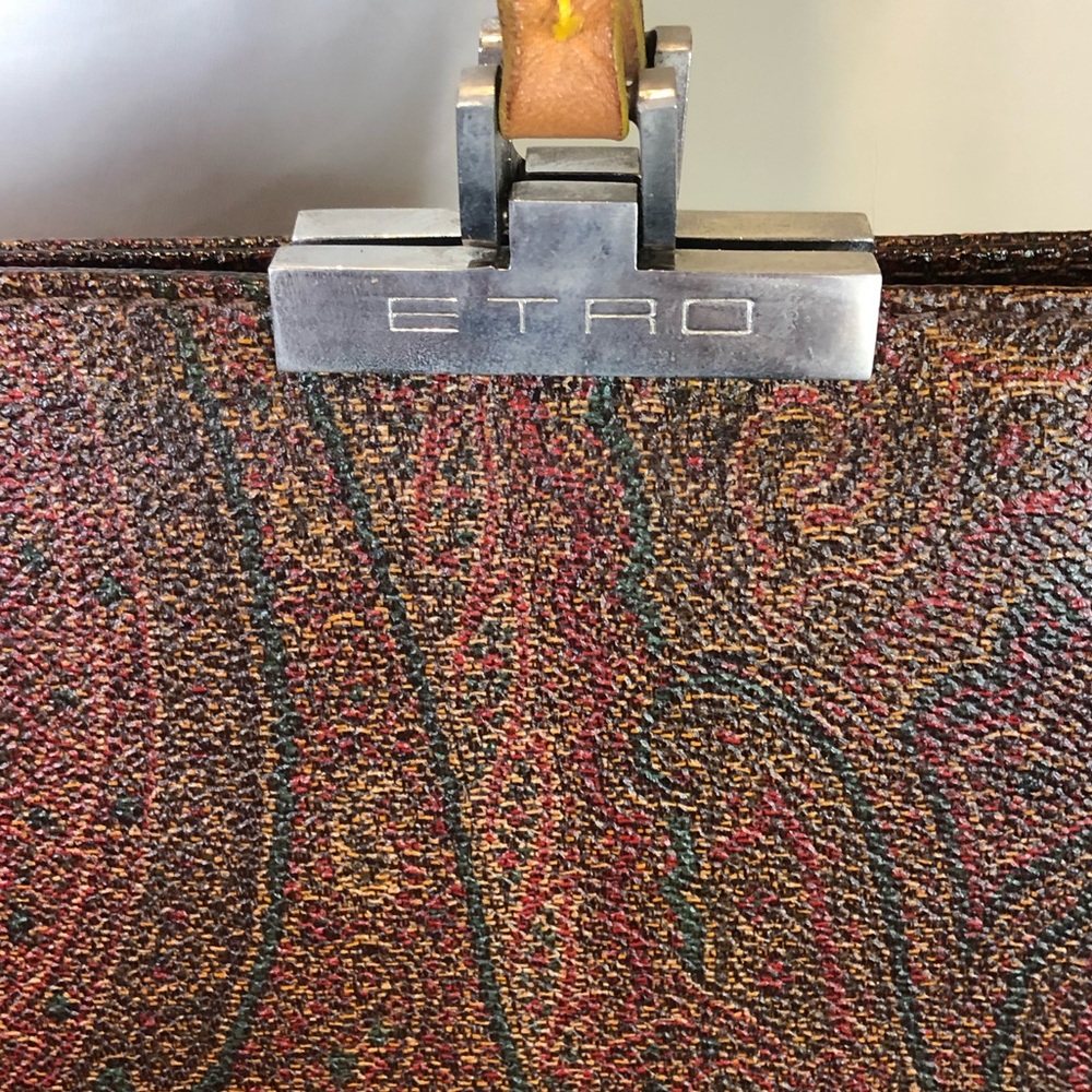 ETRO Red Paisley Vachetta Leather Two Strap Snap Tote Shopper Shoulder Bag - Picture 16 of 17